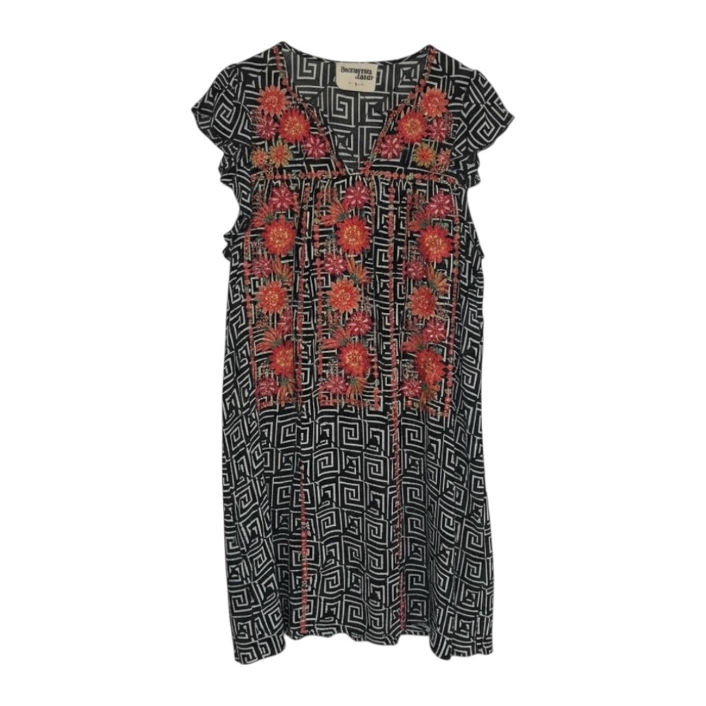 Savanna Jane Embroidered Floral Dress‎ Women’s Large Black White Print